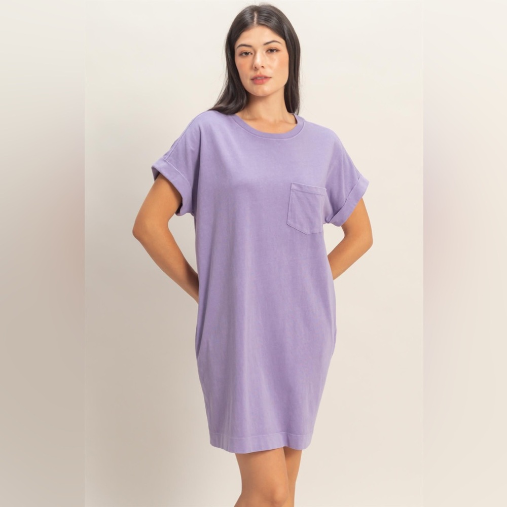 HYFVE Women's 100% Cotton Purple T-Shirt Dress - Picture 2 of 6